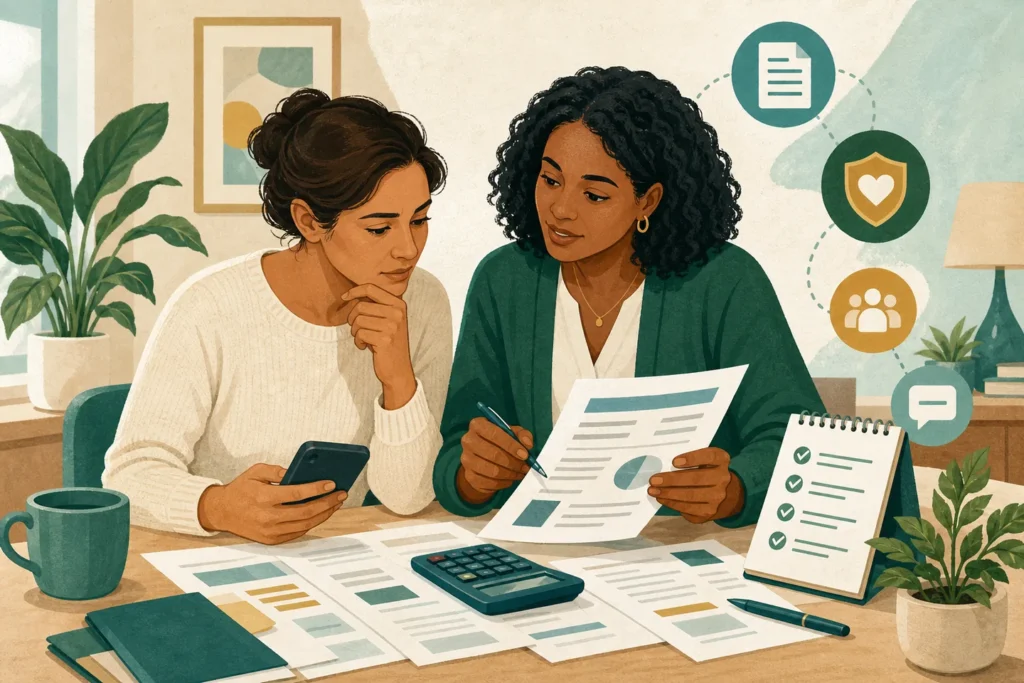 Person reviewing medical bills with a medical bill advocate.